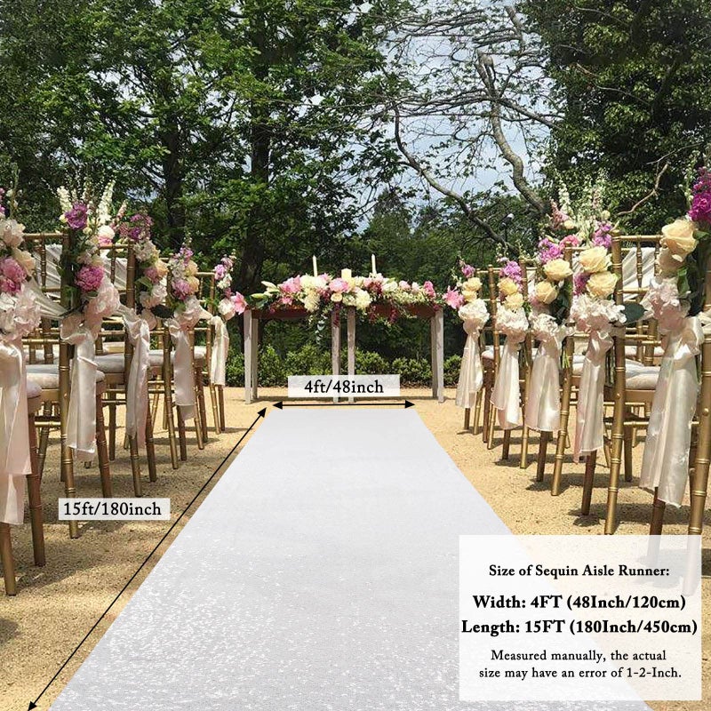 ShiDianYi White Aisle Runner 4FTX15FT, Sequin Runner for Wedding Ceremony, Indoor/Outdoor Glitter Aisle Carpet, 1 Piece, Shiny White - Image 2